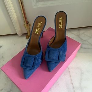 Paris Texas blue suede mule pumps 37.5